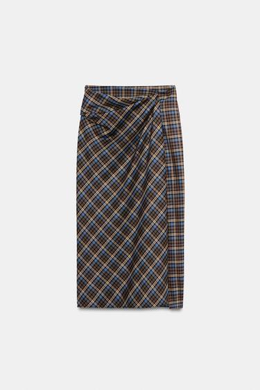 ZW COLLECTION CHECK MIDI SKIRT - Brown-Blue by Zara