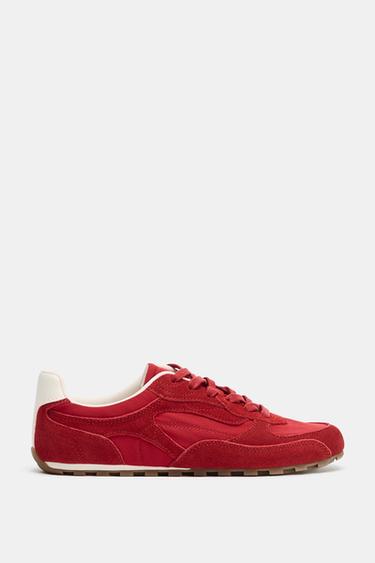 Zara LEATHER SPORT SNEAKERS - Red