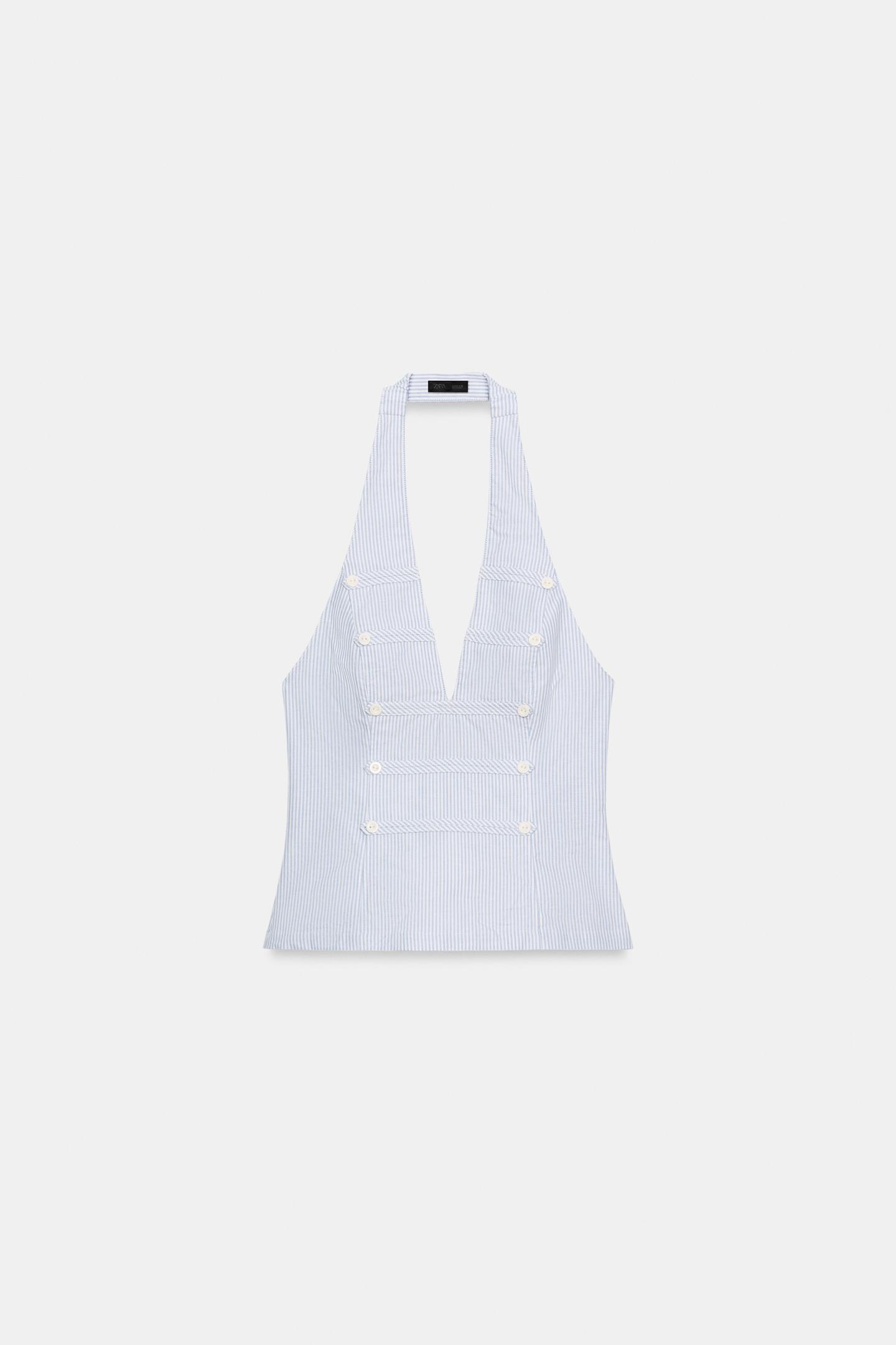 Женский топ Zara Button Halter Top, цвет: Синий / Белый — фото 3