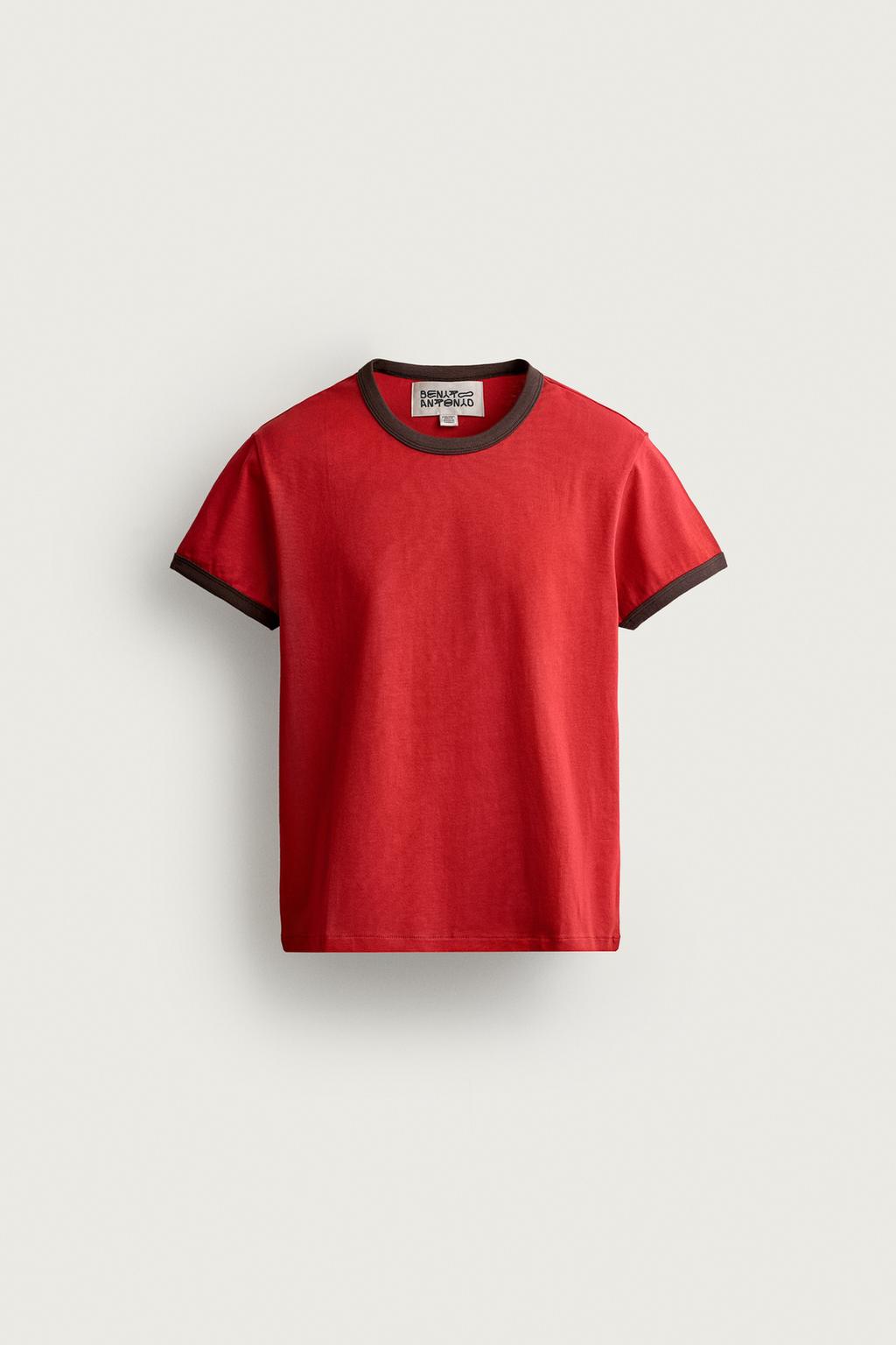 SLIM FIT T-SHIRT WITH CONTRAST RIBBED TRIMS