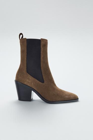 STIEFELETTE MIT ABSATZ AUS VELOURSLEDER - Braun von Zara