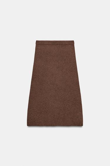FALDA MIDI PUNTO EVASÉ - Marrón de Zara - Imagen 0
