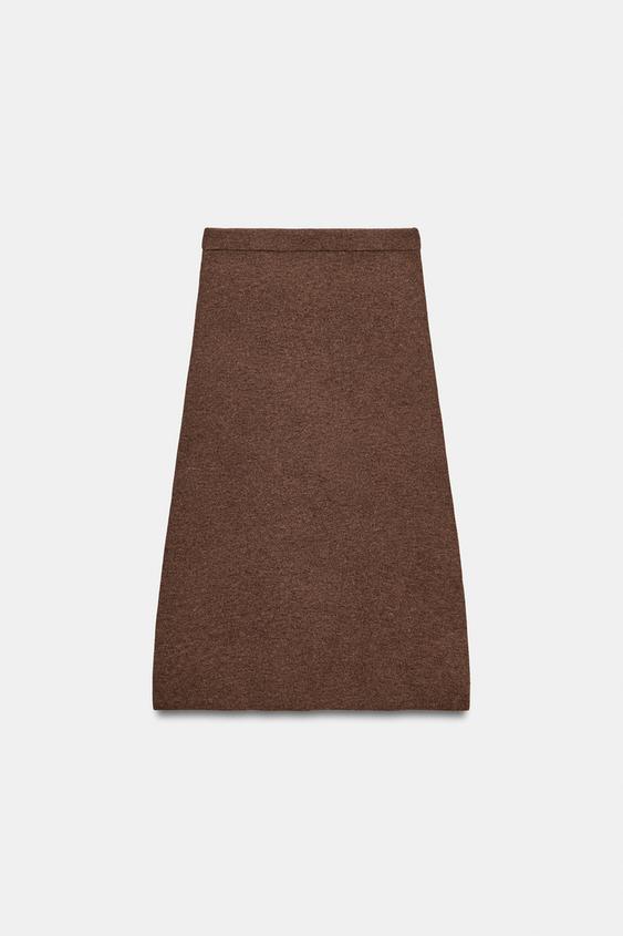 A-LINE KNIT MIDI SKIRT - Brown by Zara - Image 0