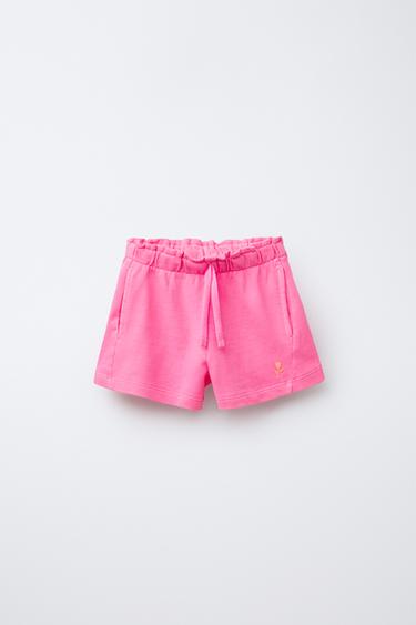 PLAIN BERMUDA SHORTS WITH EMBROIDERY - Neon pink by Zara