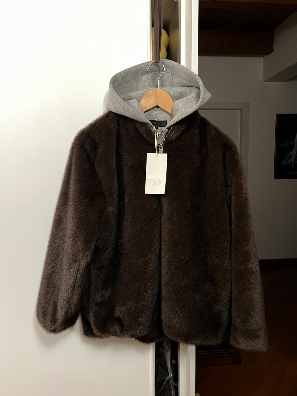 CONTRAST BOMBER JACKET WITH FAUX FUR HOODIE - Image 9