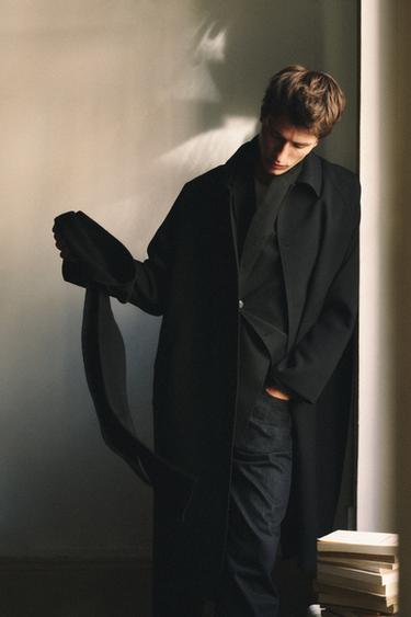 OVERSIZE WOOL BLEND TRENCH COAT - Black by Zara