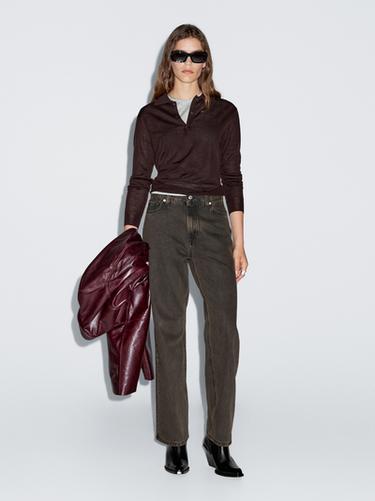 Jersey polo de punto 100% lana - Visón vigoré de Zara