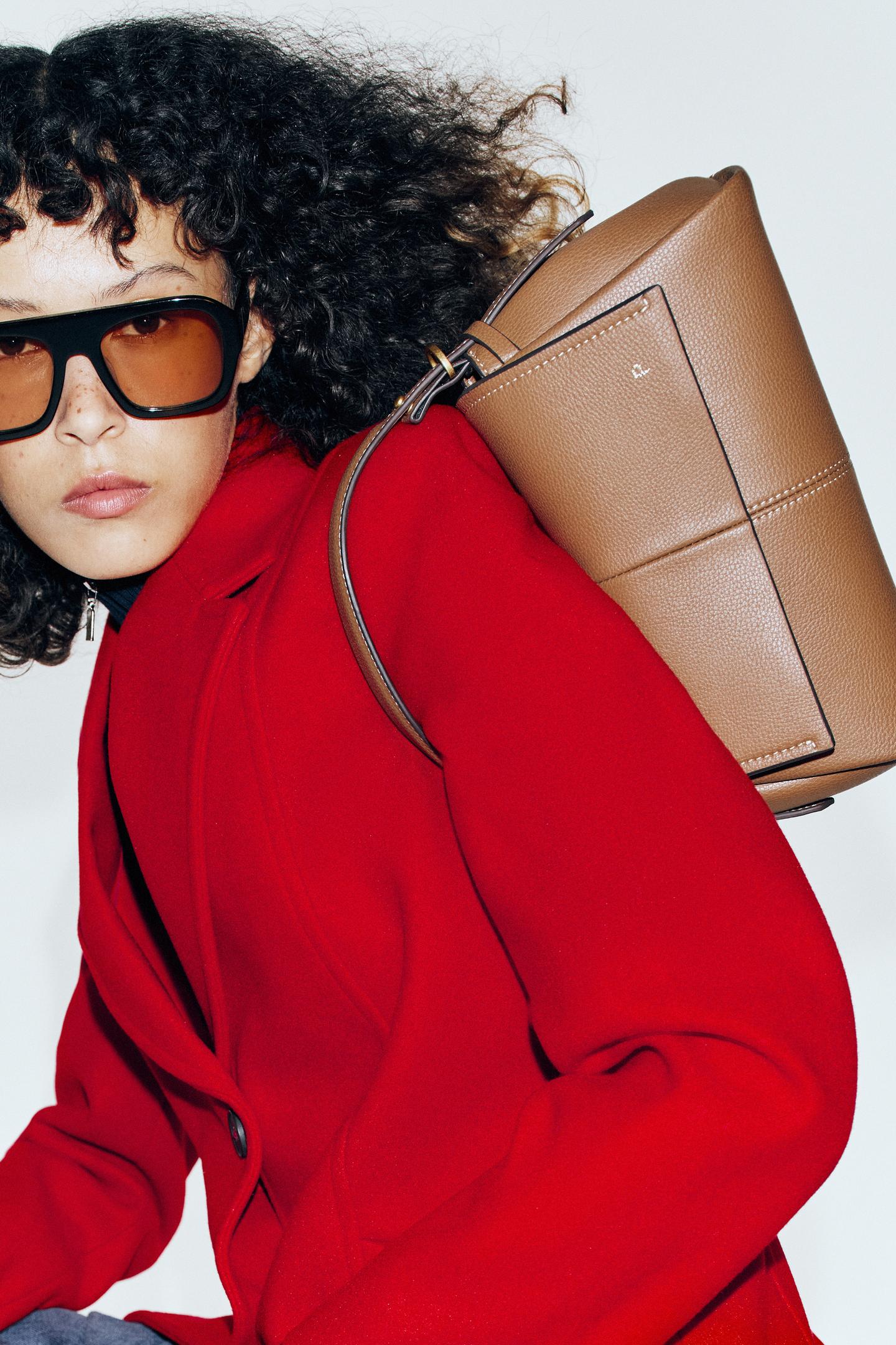 Женская сумка Zara Topstitched Handbag, цвет: Тёмный рыжевато-коричневый — фото 2