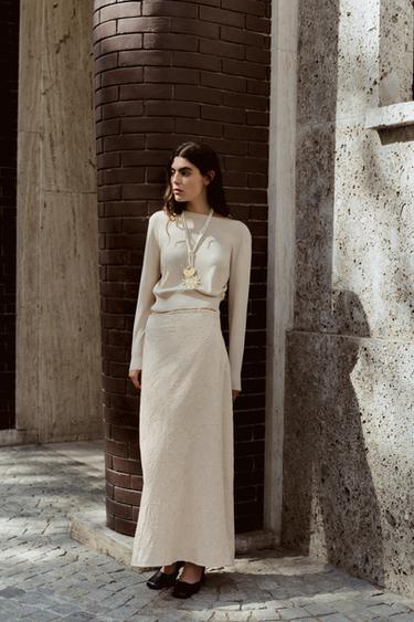 ZW COLLECTION EMBROIDERED MIDI SKIRT - Ecru by Zara - Image 0