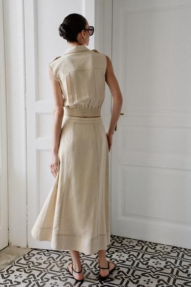 JUPE MI-LONGUE CROISÉE EN LIN - Beige clair de Zara - Image 4