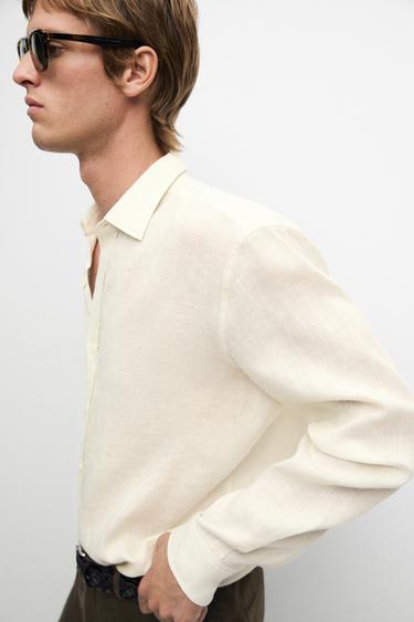 100% linen regular fit shirt — Light ecru 1