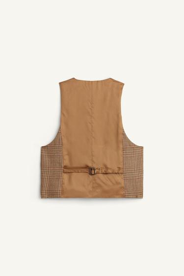 GILET À CARREAUX EN LAINE ÉDITION LIMITÉE - Marron de Zara - Image 4