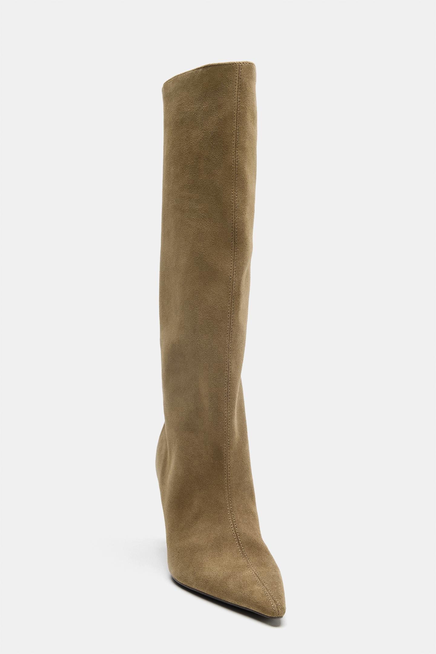 Женские ботинки Zara Suede Heeled, цвет: Серо-коричневый серый — фото 5