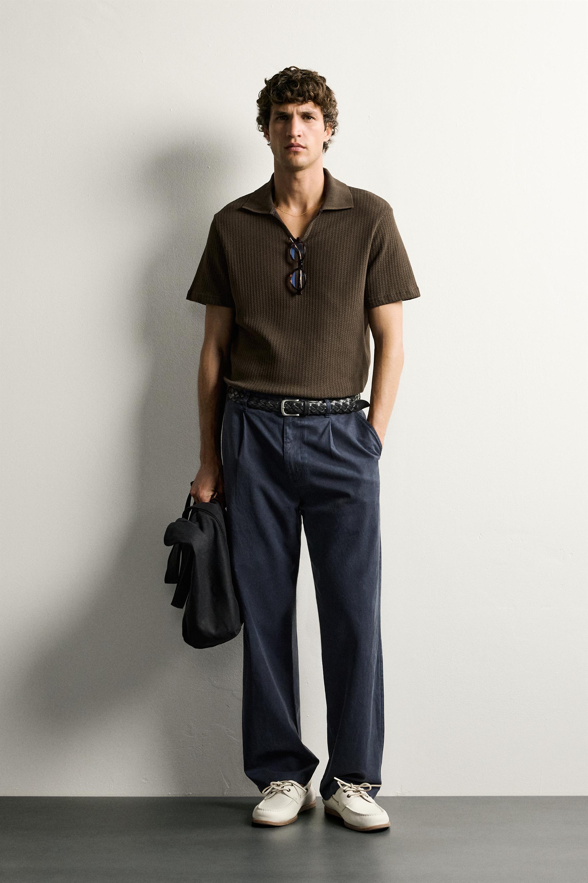Мужские рубашки Zara REGULAR FIT OPEN-KNIT POLO