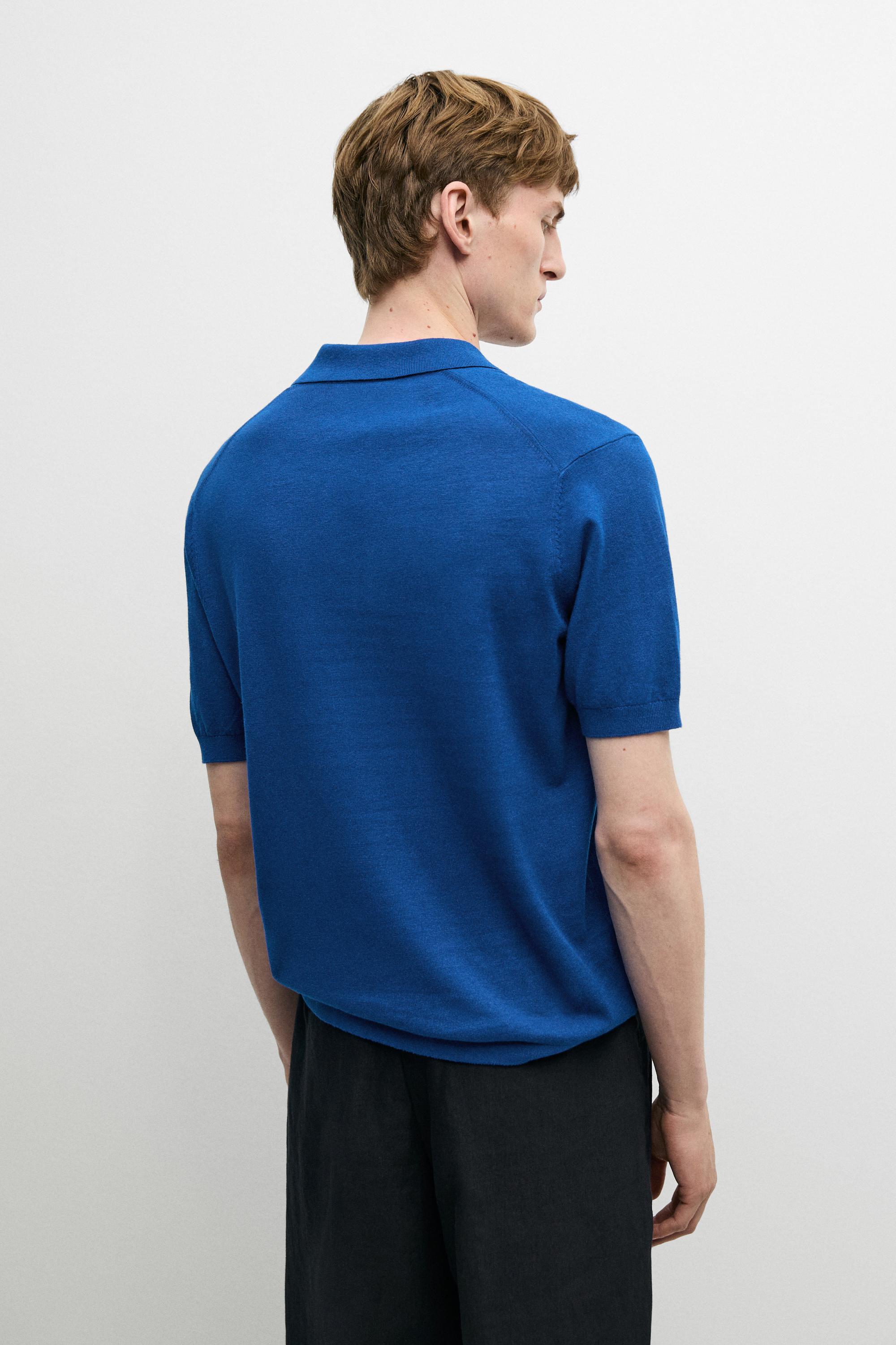 Cotton and linen knit polo sweater