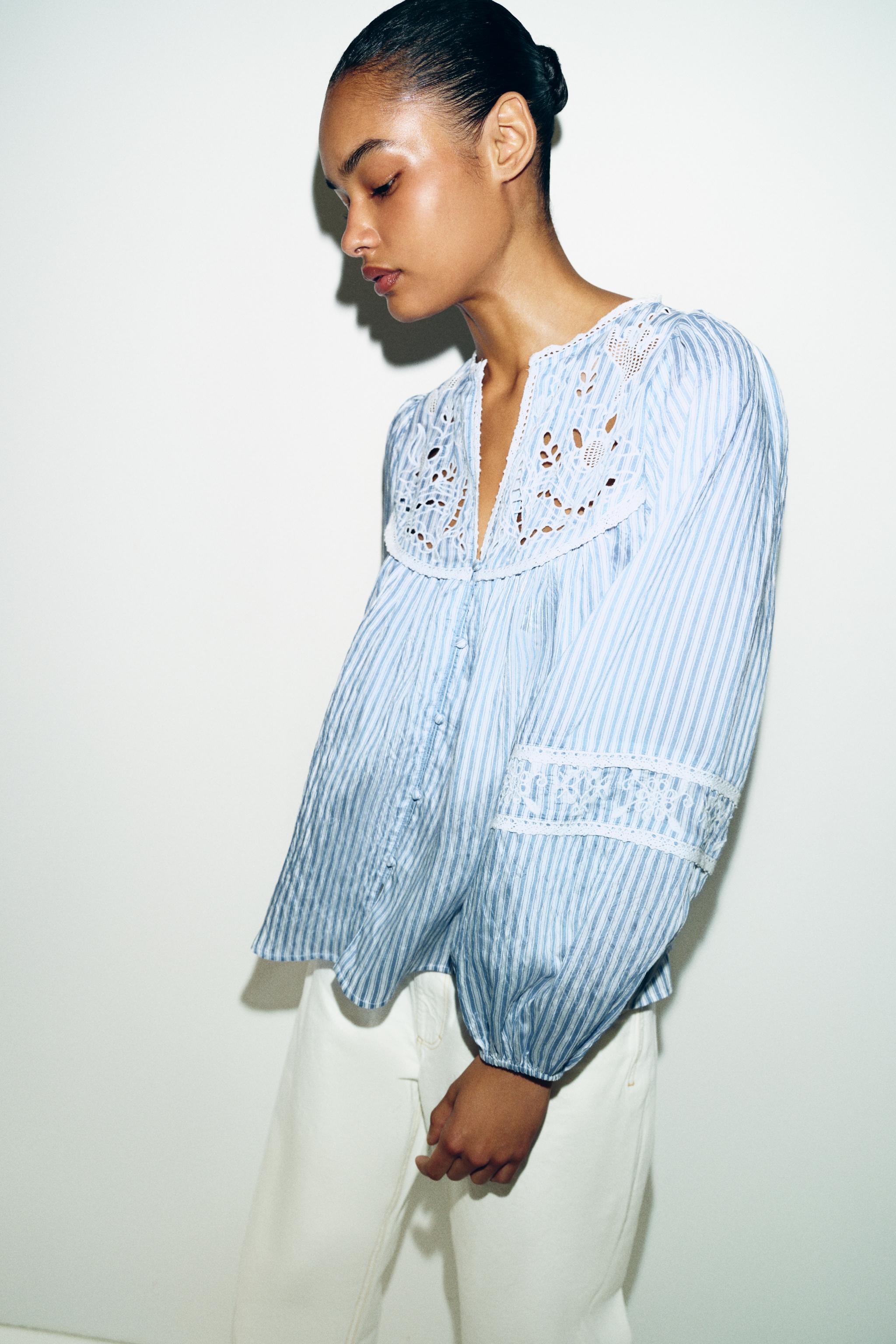 ストライプ刺繍ブラウス - ストライプ | ZARA Japan / 日本