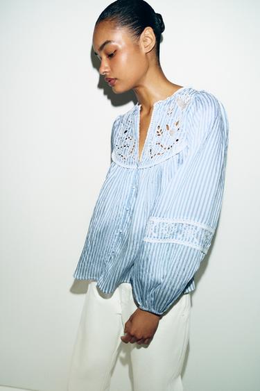 BLOUSE BRODERIES ET RAYURES - rayures de Zara - Image 4