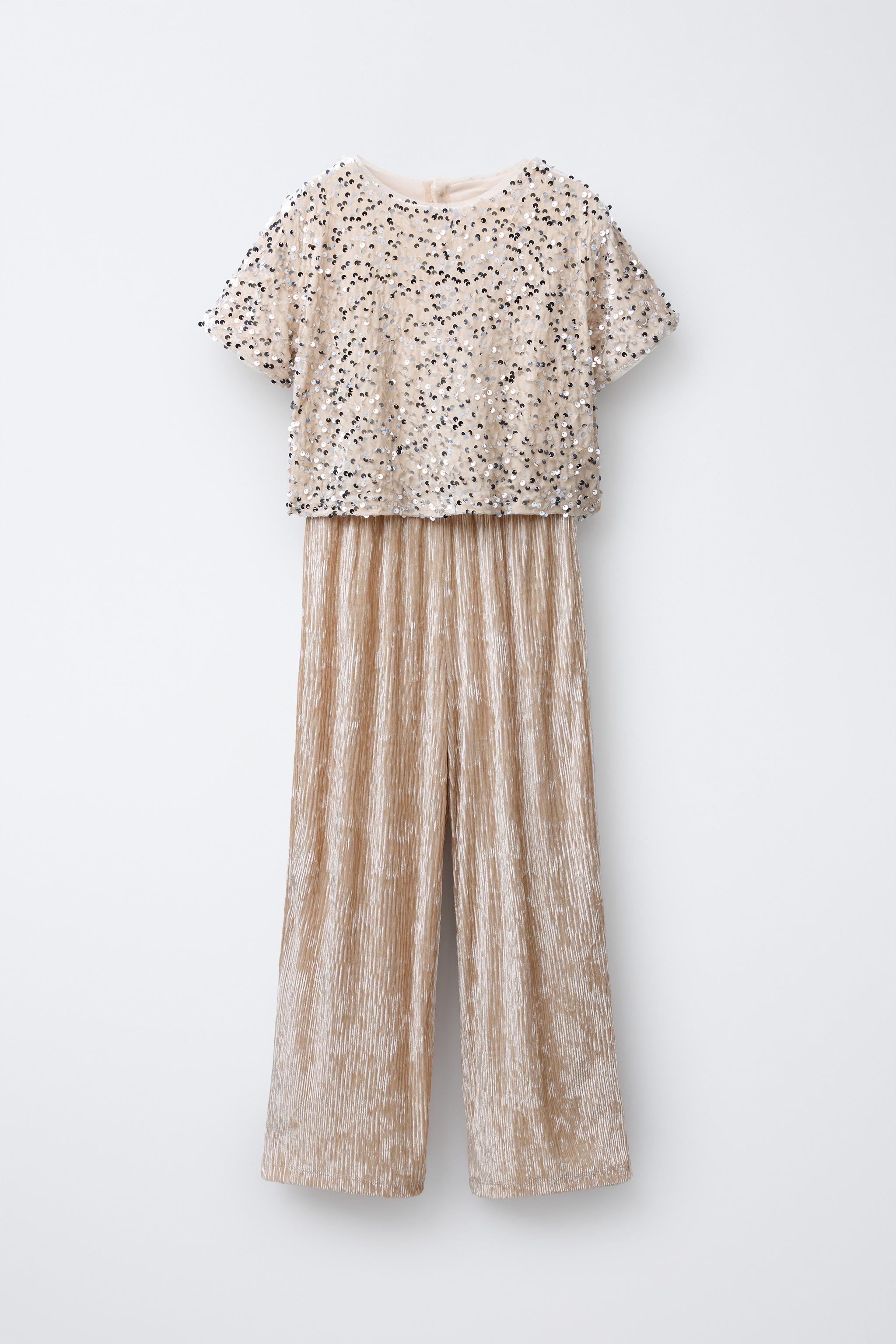 LONG SEQUIN AND VELVET JUMPSUIT