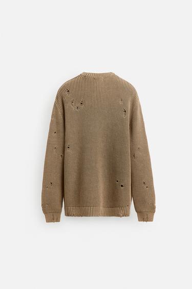 ACID WASH RIPPED SWEATER - camel by Zara - Image 7