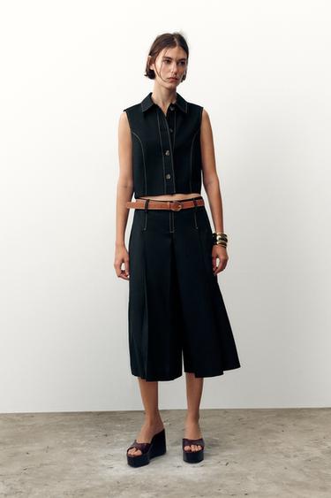 BERMUDA LARGA PINZAS CINTURÓN - Negro de Zara - Imagen 0