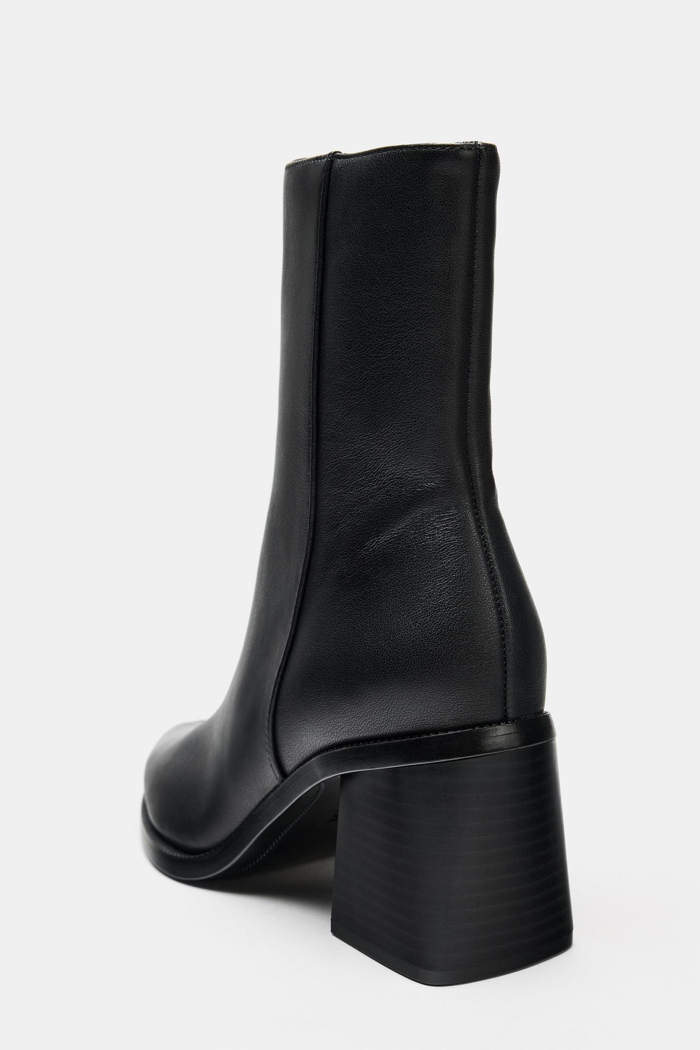 Женские ботинки Zara Leather Heeled Ankle, цвет: Чёрный — фото 6