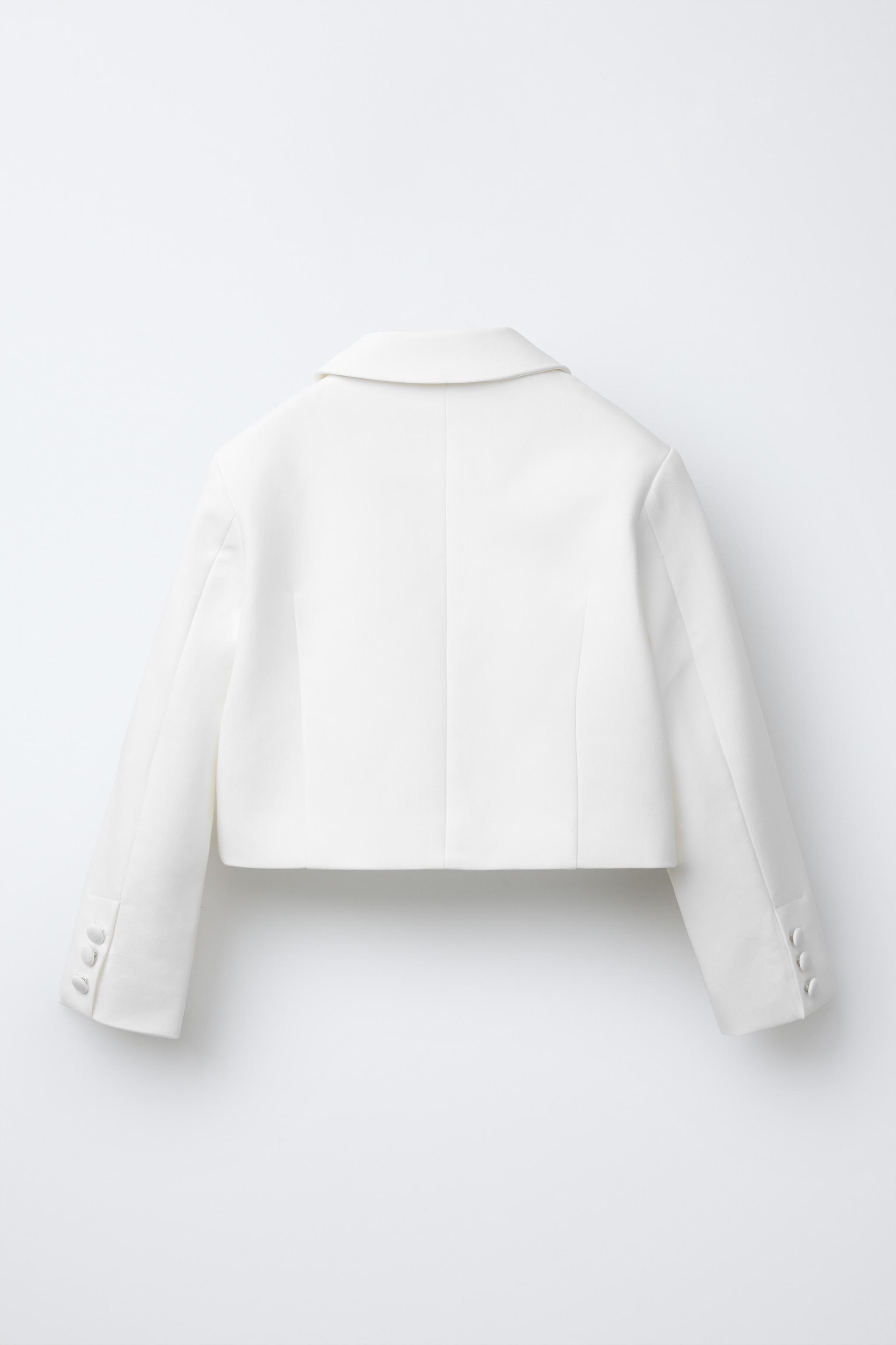 ZARA Size L Womens Limited Edition Crop Blazer in Beige | eBay