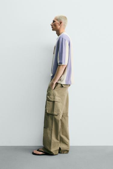 STRIPED EMBROIDERED PATCH KNIT T-SHIRT - Lilac by Zara - Image 3