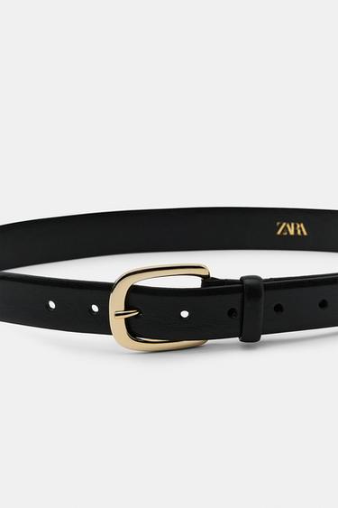 100% LEATHER BELT WITH SQUARE BUCKLE - Black by Zara - Image 2