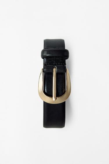 CEINTURE EN CUIR À BOUCLE OVALE - Noir de Zara
