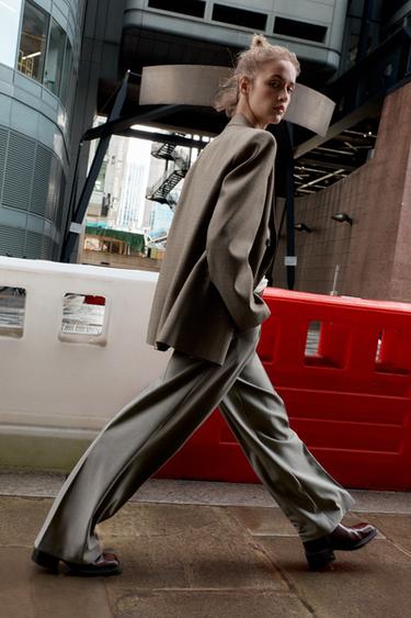 BELTED STRAIGHT-LEG TROUSERS - Grey / Tan by Zara - Image 4
