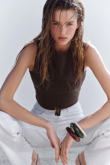 COTTON CROP TOP - Chocolate by Zara