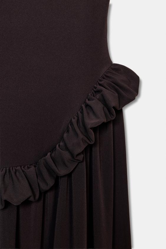 zara peplum dress PEPLUM VOLUME DRESS - Dark brown