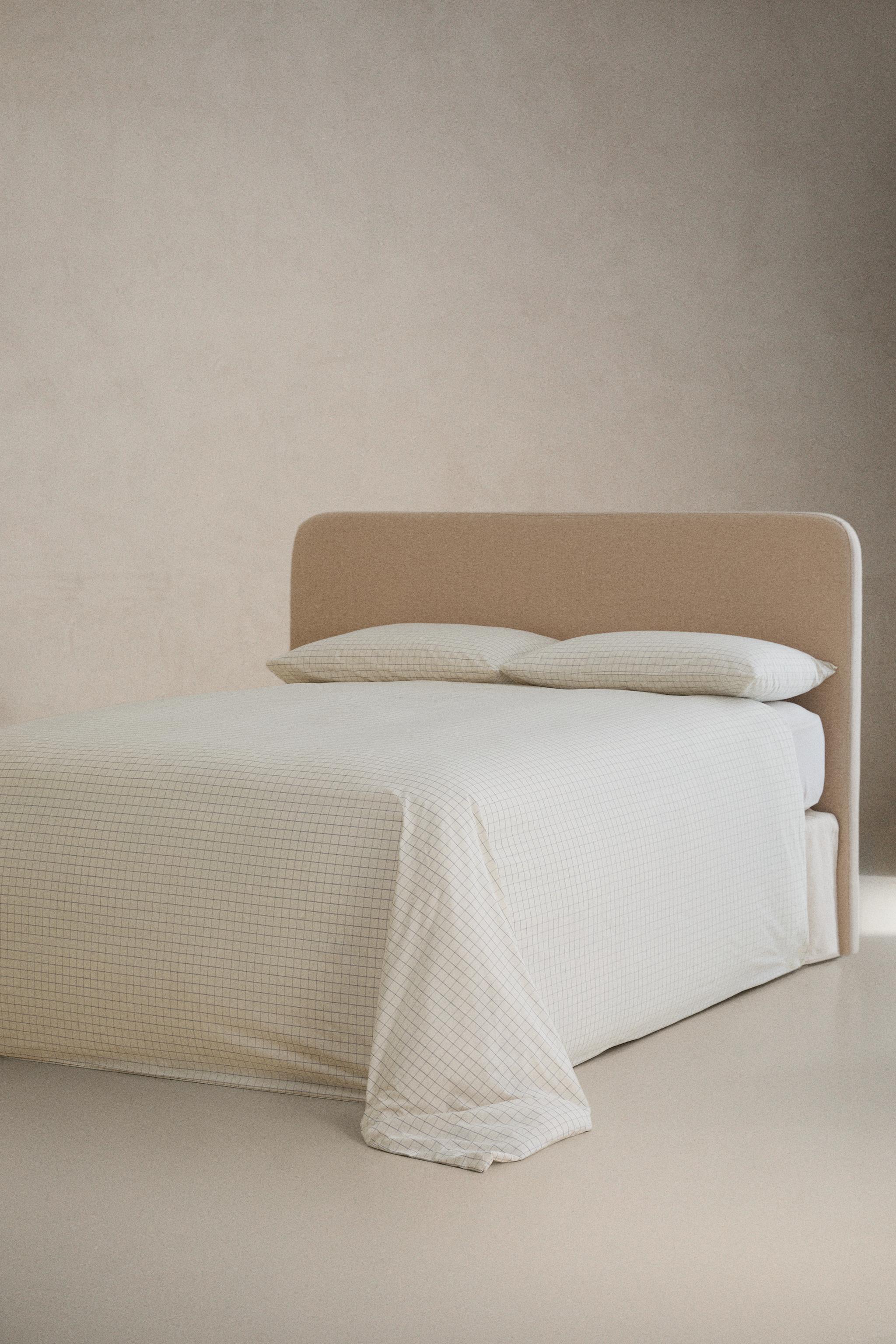CHECKED COTTON DUVET COVER — Ecru