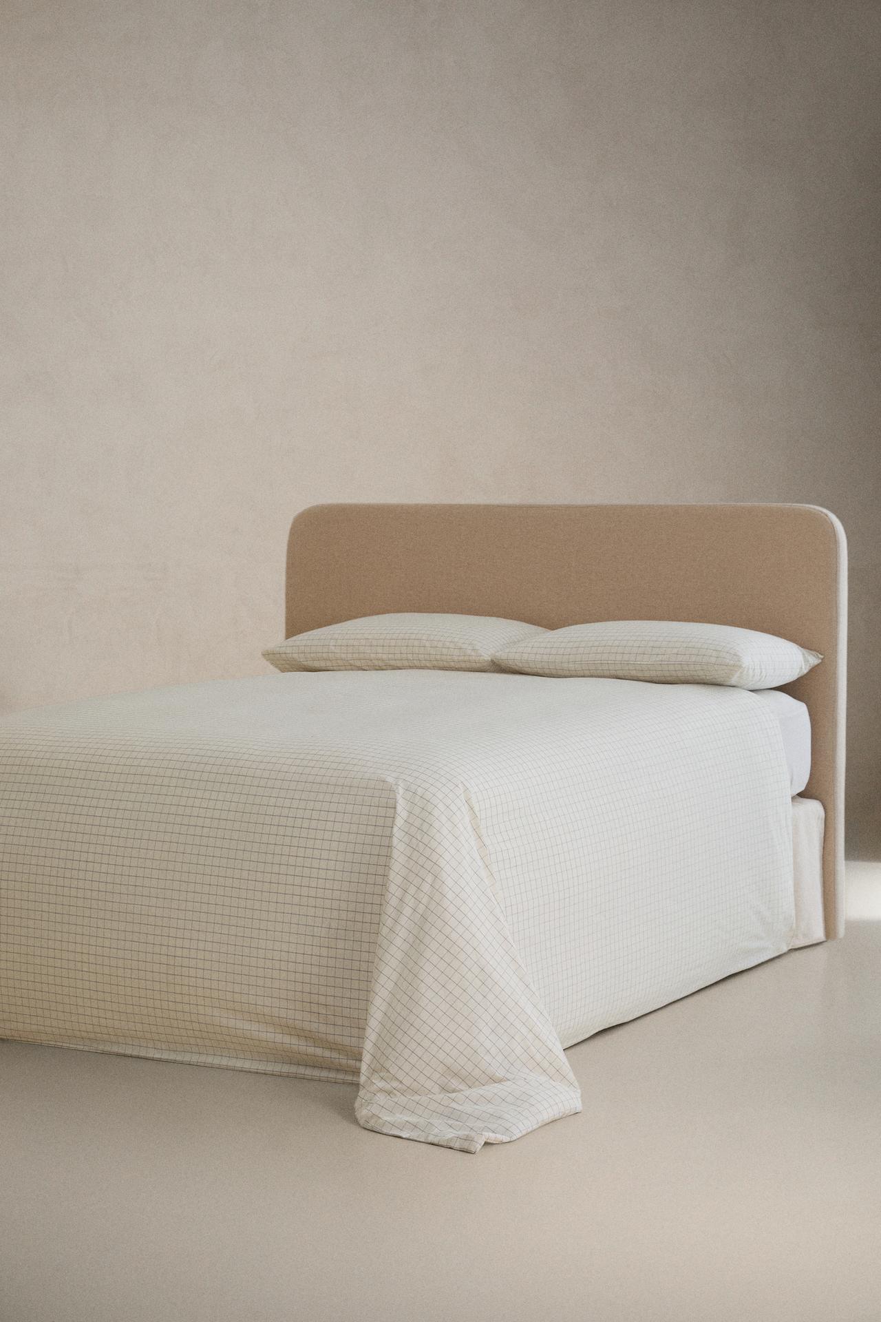 CHECKED COTTON DUVET COVER — Ecru