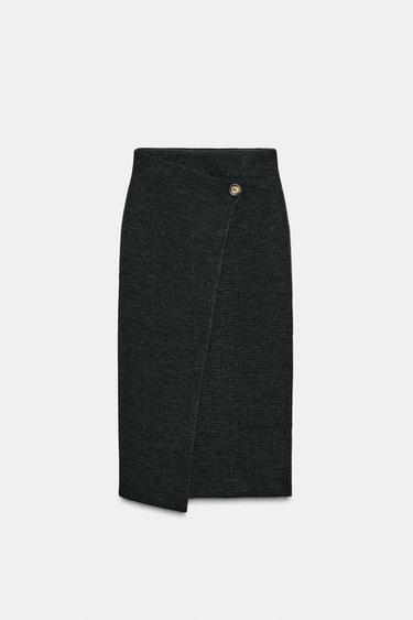 FALDA CRUZADA PUNTO MIDI - Gris oscuro de Zara