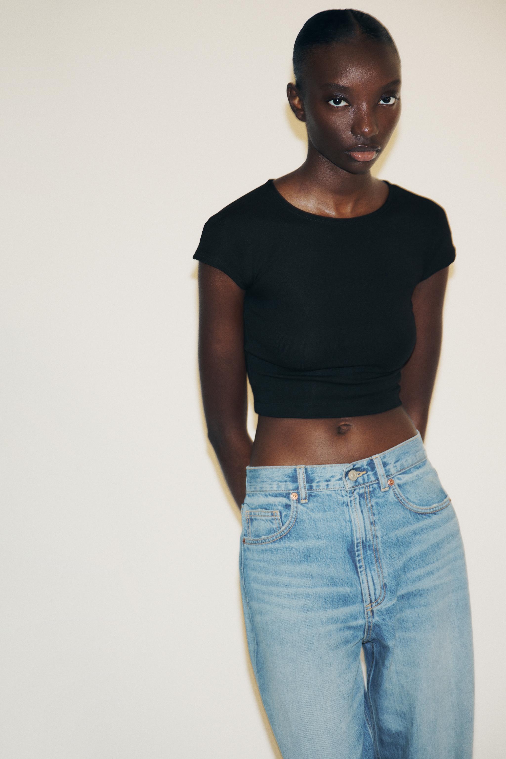 COTTON MODAL CROP T-SHIRT White ZARA United Kingdom