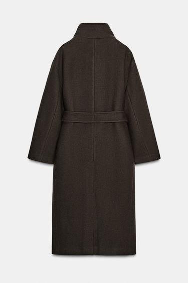 Zara OVERSIZED WOOL BLEND COAT ZW COLLECTION - Chocolate