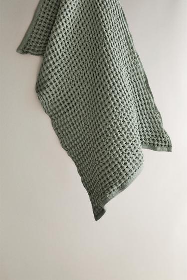 WAFFLE-KNIT TEA TOWEL - Blue / Green by Zara