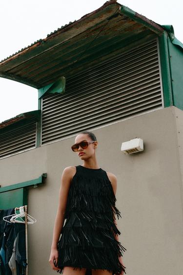 ROBE EFFET DAIM À FRANGES ET CLOUS - Noir de Zara - Image 7