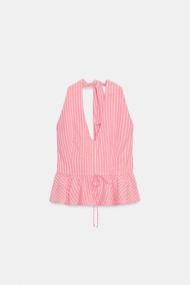 STRIPED PEPLUM TOP - Pink by Zara - Image 0