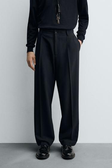 Zara STRIPED SUIT PANTS - Dark navy
