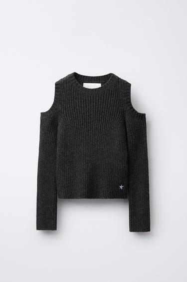 Zara 鏤空星星刺繡針織衫 - 煤灰色