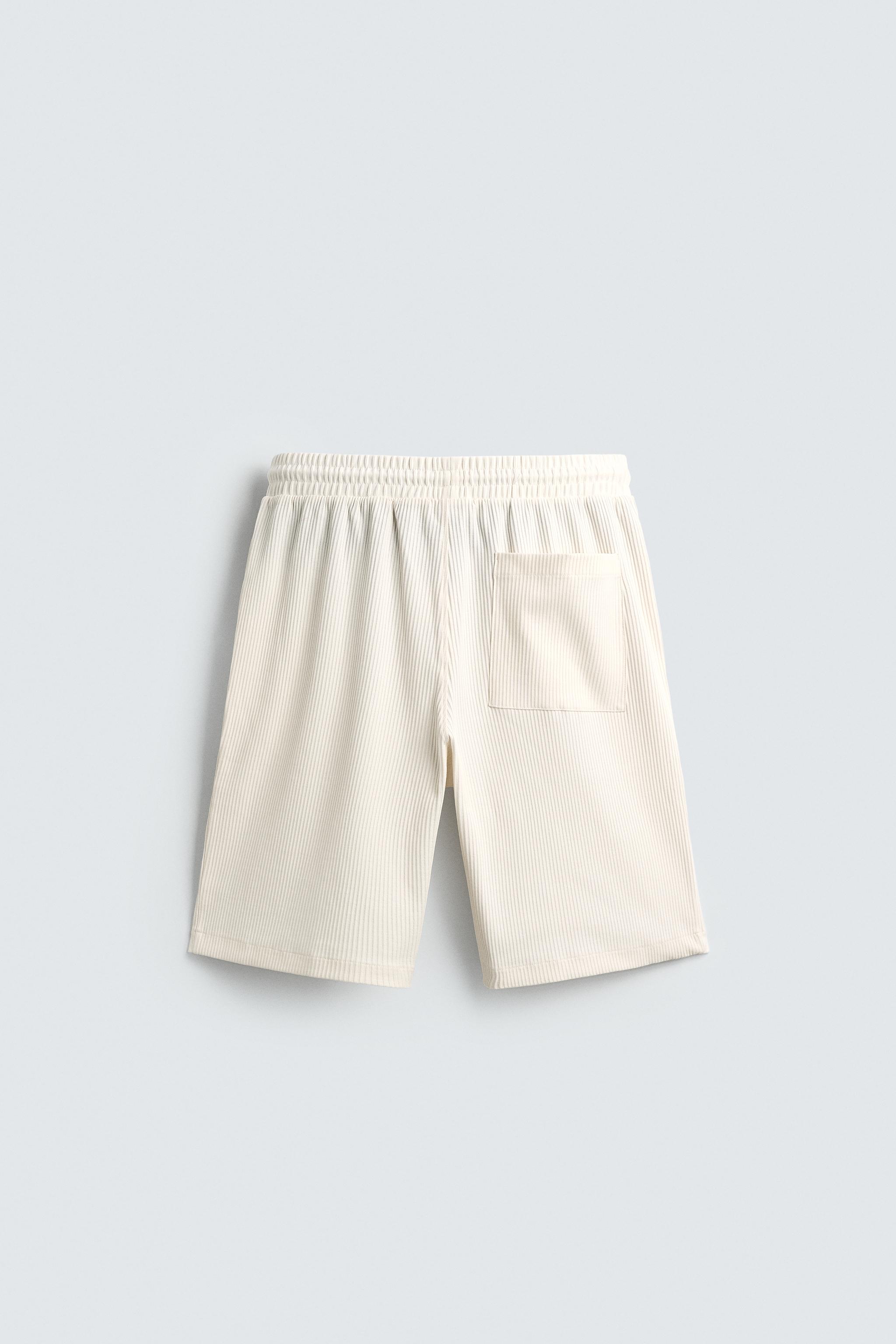 RIB KNIT TEXTURED JOGGER BERMUDA SHORTS - Oyster-white | ZARA