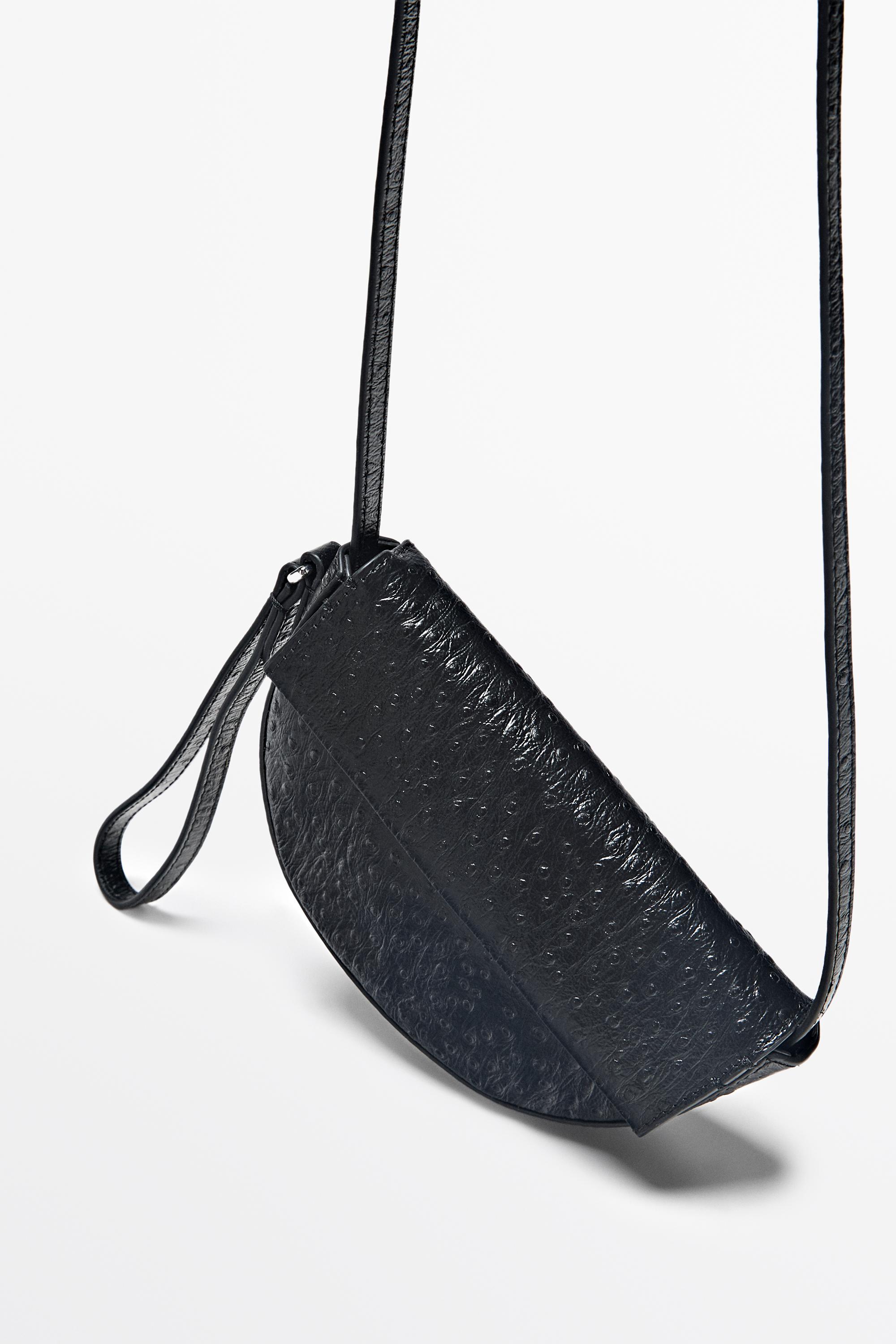 Nappa leather texture half-moon mini bag