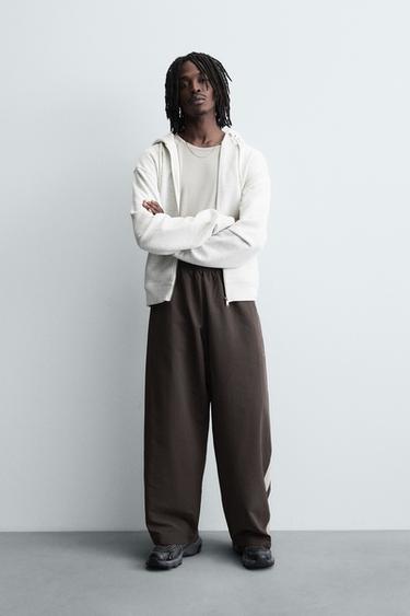 Zara TECHNICAL PANTS WITH STRIPES - Brown