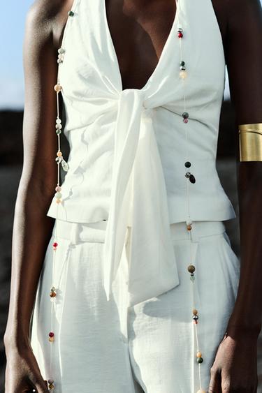 HALTER NECK WAISTCOAT WITH KNOT - Ecru by Zara