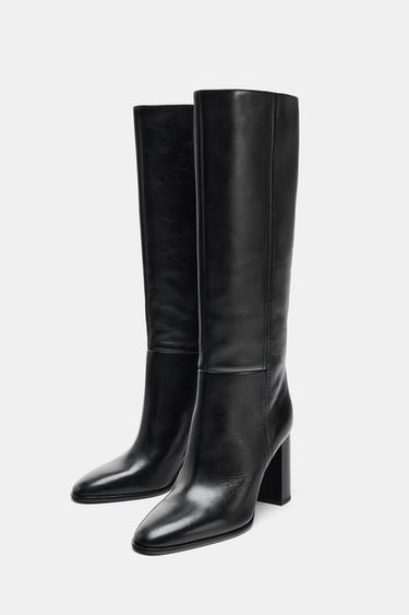 BOTTES HAUTES À TALONS EN CUIR - Noir de Zara - Image 2