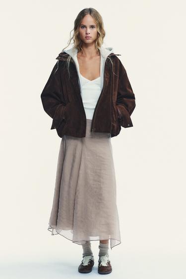 Zara SUEDE LEATHER JACKET - Dark brown - Image 0