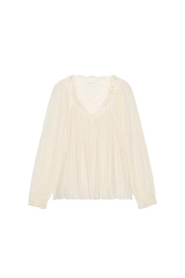 BLUSA ARRUGADA BORDADOS ZW COLLECTION - Crudo de Zara