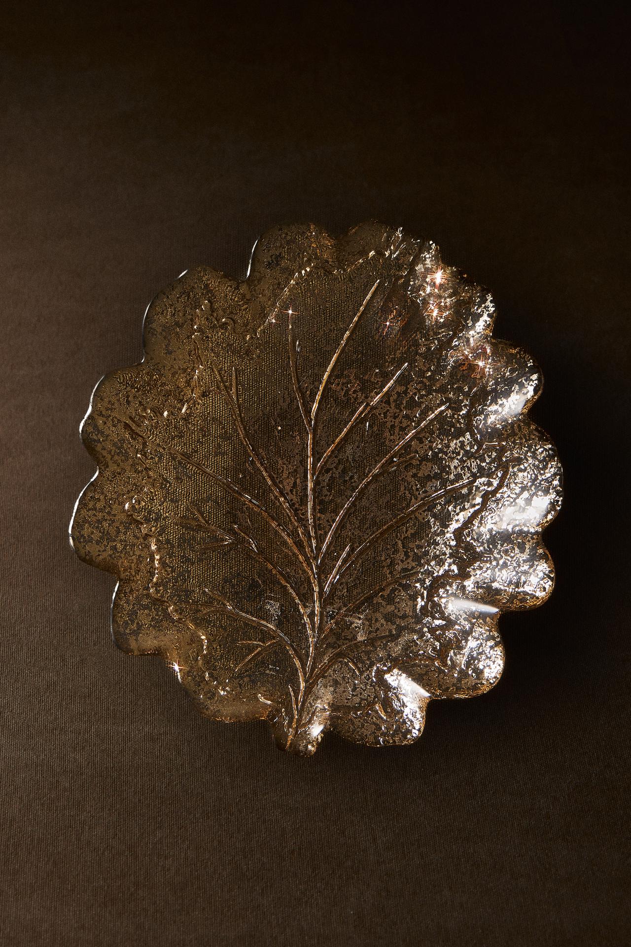 CHRISTMAS MERCURISED GLASS LEAF BOWL — Silver